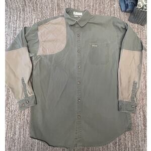 Vintage Columbia Green Tan Button Up Long Sleeve Shooting Hunting Shirt Size M